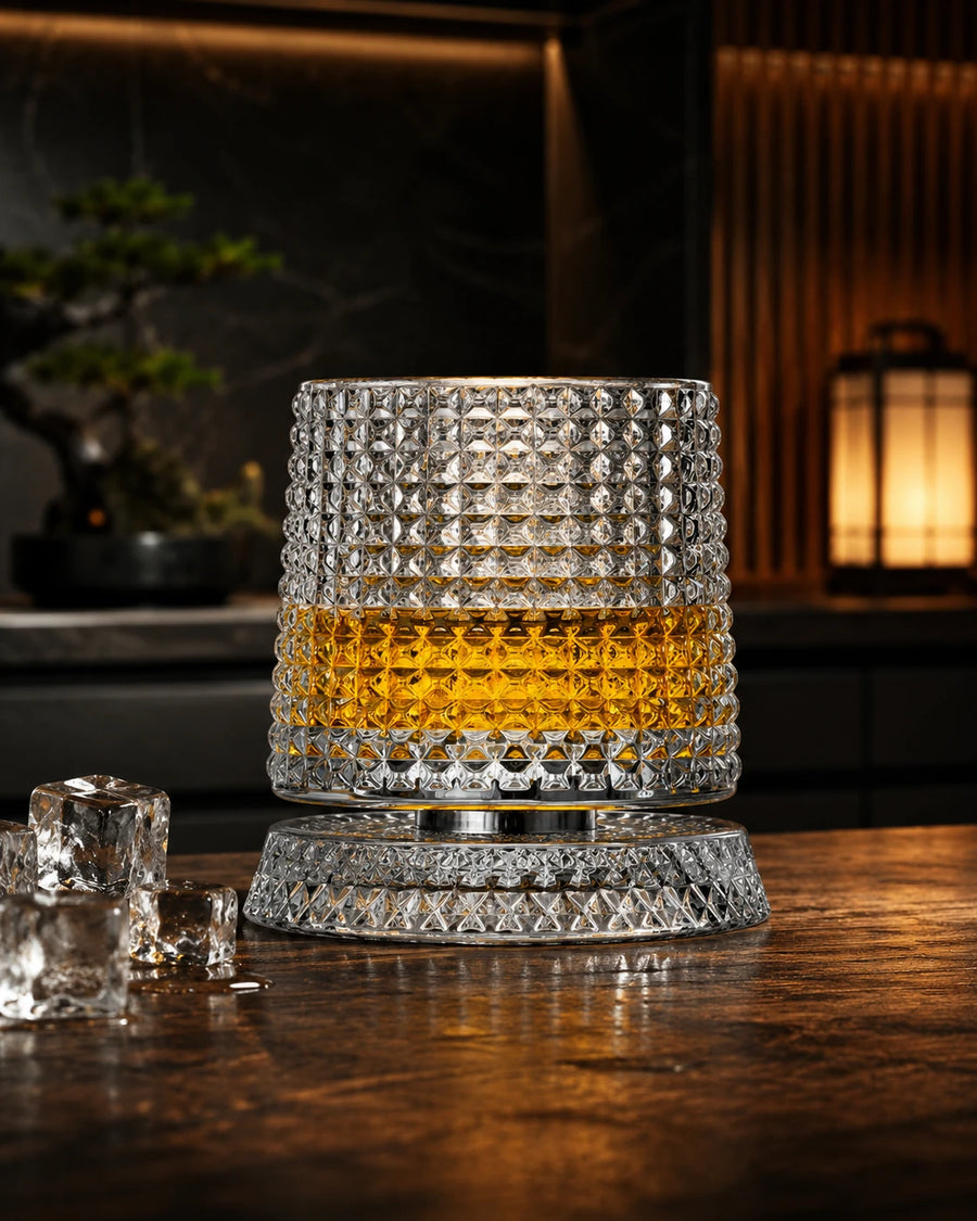Rotating Whiskey Glass with Crystal Base