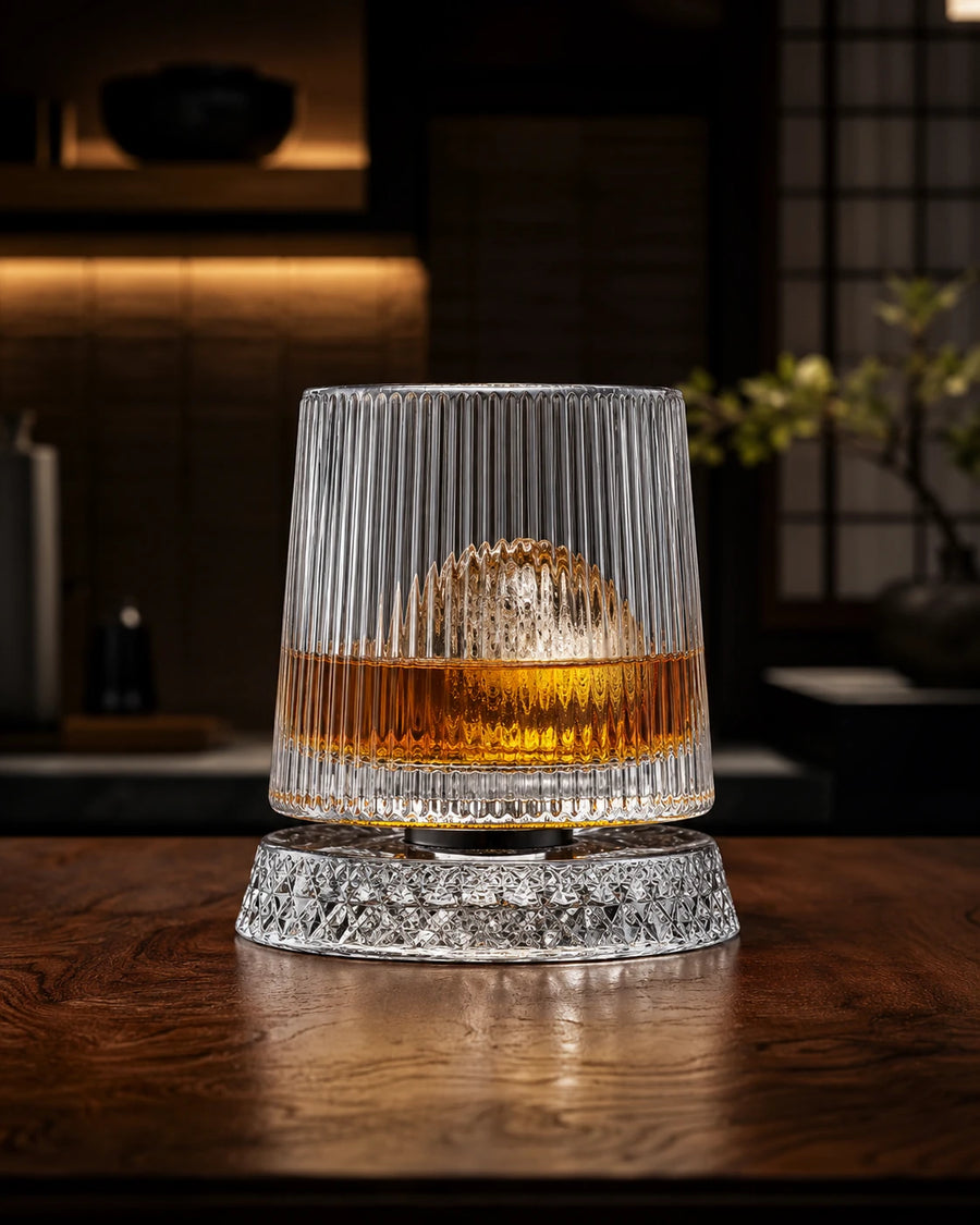 Rotating Whiskey Glass with Crystal Base