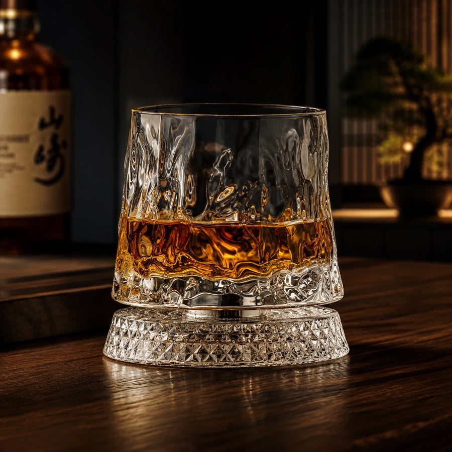 Rotating Whiskey Glass with Crystal Base