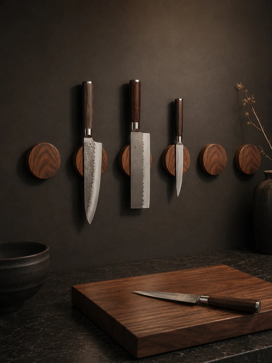 Round Wooden Magnetic Knife Holder – Wall Mounted Knife Storage