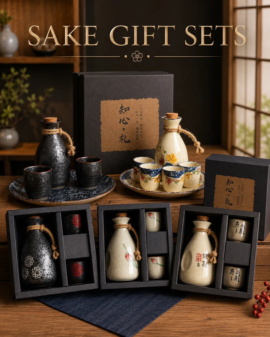 Ceramic Sake Set Gift Box with Pot and Cups