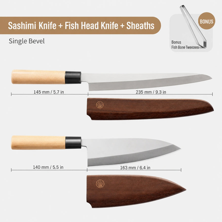 Yanagiba Sashimi Knife for Fish & Sushi – With Cover Options - Beige set product photo 2