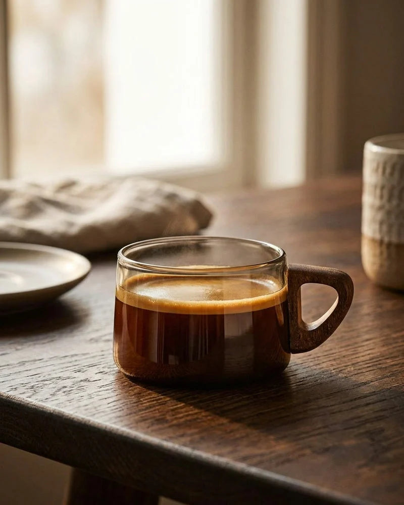 Shakotan Glass Coffee Cup lifestyle photo