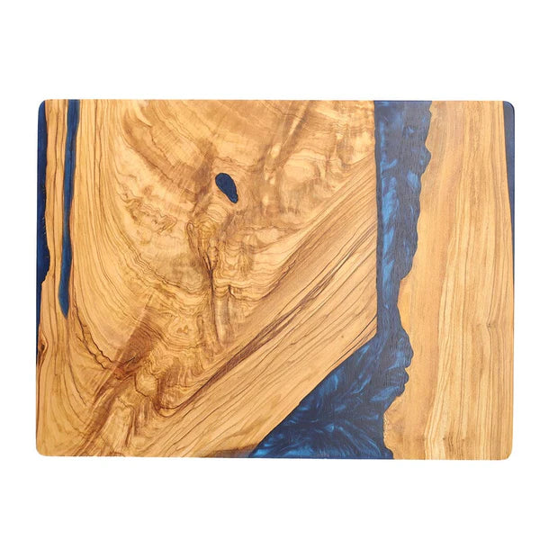 Olive Wood Cutting Board 40cm | Sapphire Epoxy Chopping & Serving Board