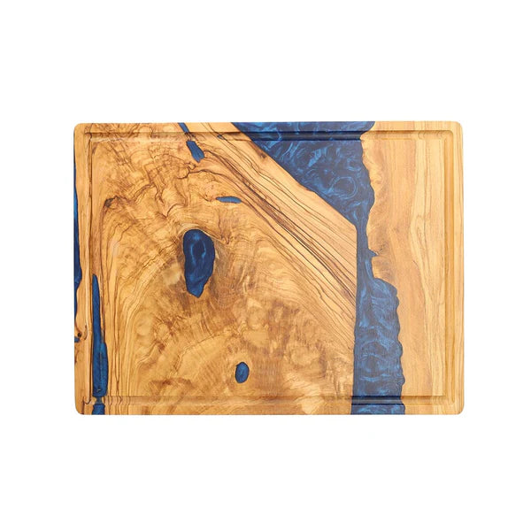 Olive Wood Cutting Board 40cm | Sapphire Epoxy Chopping & Serving Board