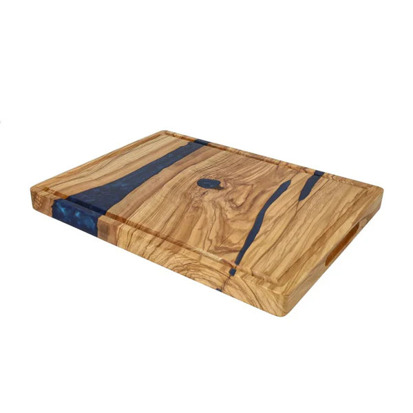Olive Wood Cutting Board 40cm | Sapphire Epoxy Chopping & Serving Board