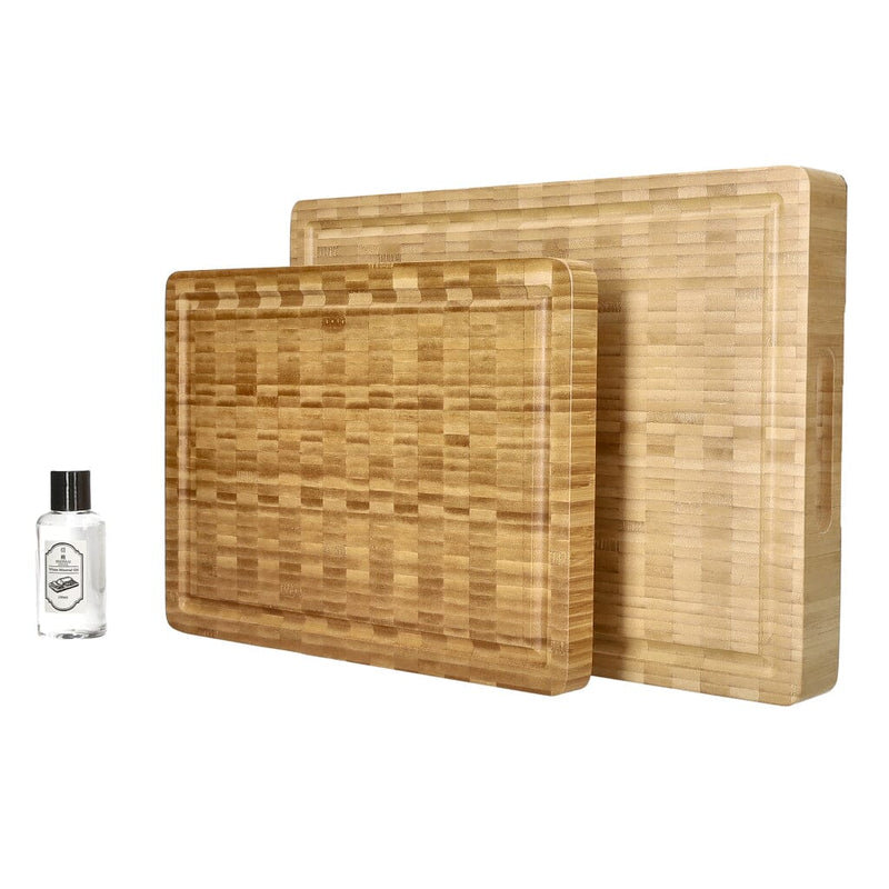 Bamboo End Grain Cutting Board Bundle | Large + Compact Board + Oil Set