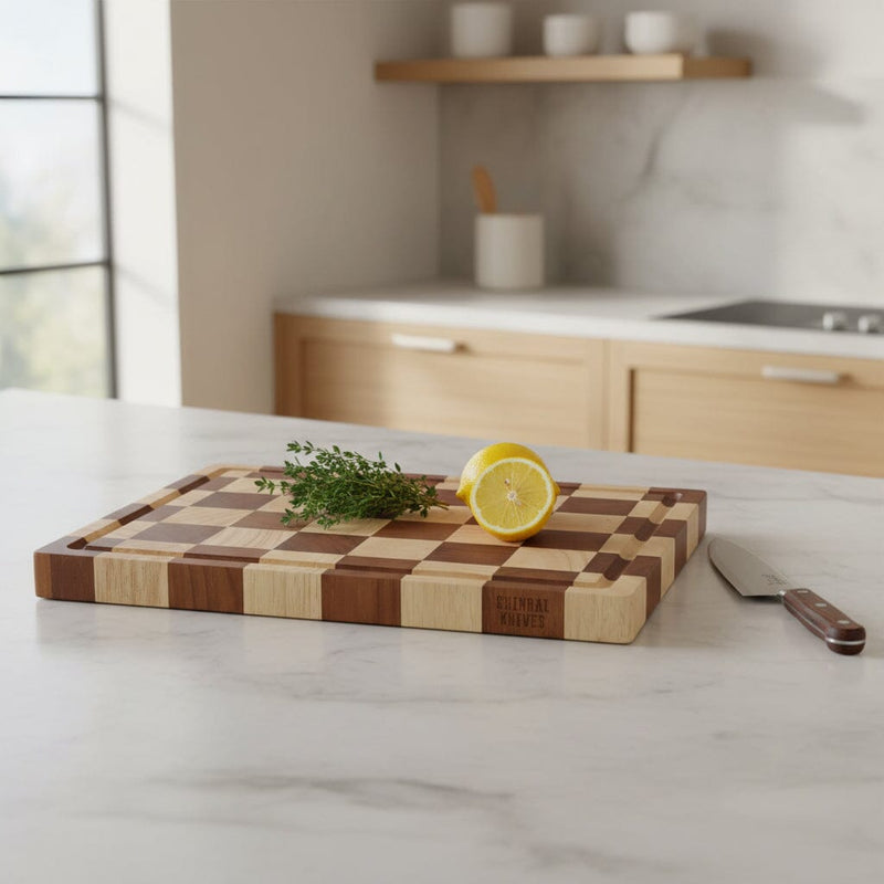 Checkerboard Acacia Cutting Board Bundle | Large + Compact Board + Oil Set product photo 7