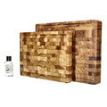 Teak Wood End Grain Cutting Board Bundle | Large + Compact Board + Oil Set