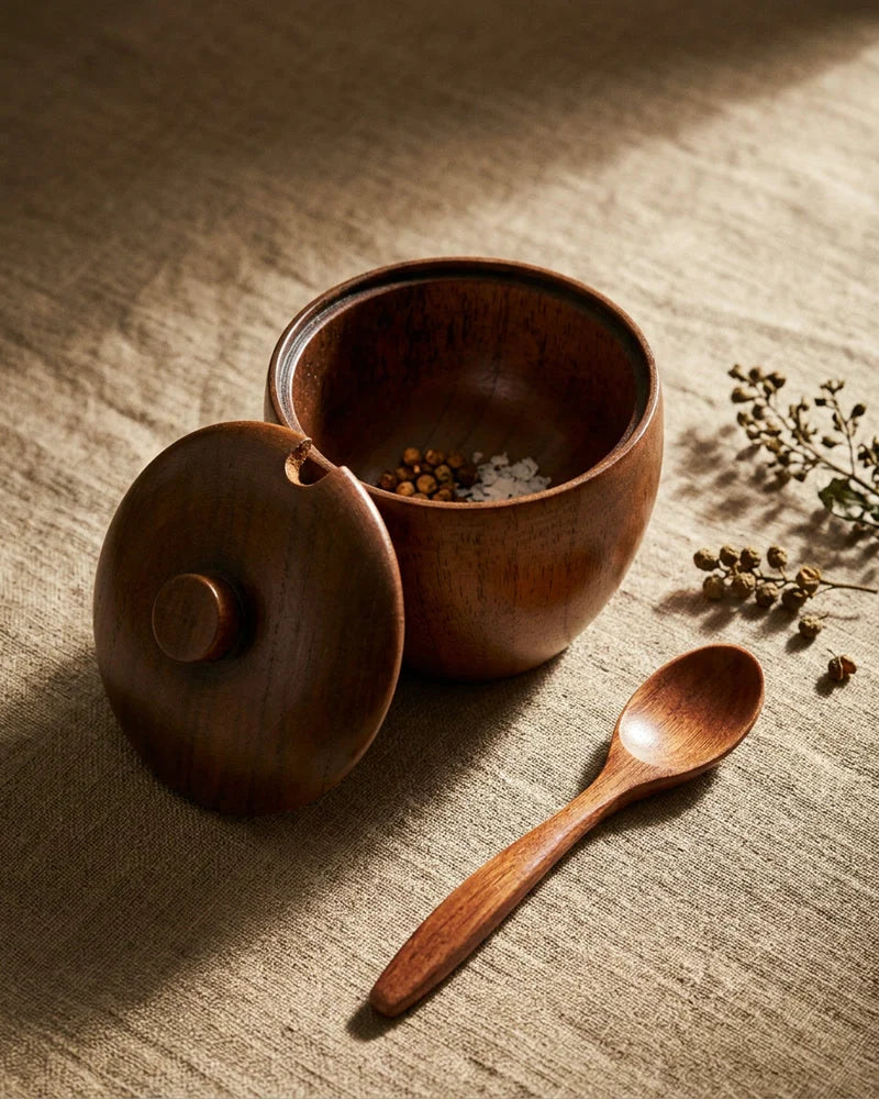 Aki Harbor Spice Pot with Spoon – Wood product photo