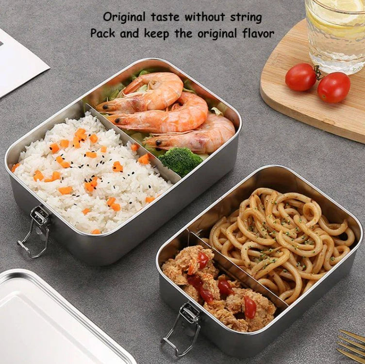 Stainless Steel Bento Lunch Box with Adjustable Divider table setting view
