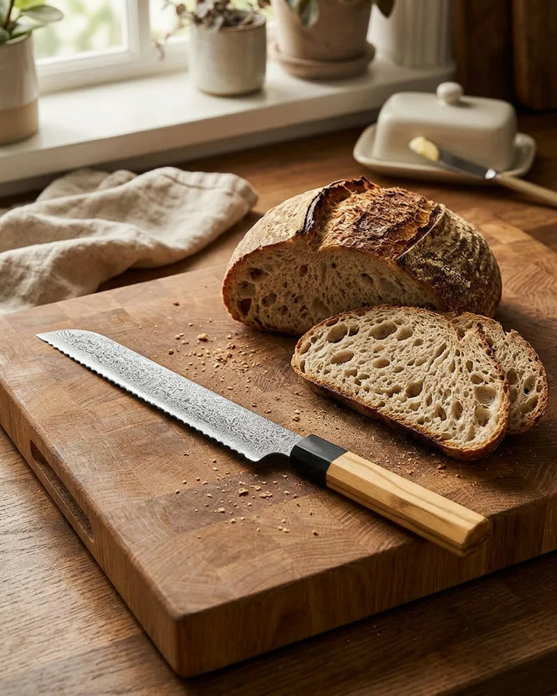 Takumi Kaza Damascus Bread Knife 20 cm lifestyle photo
