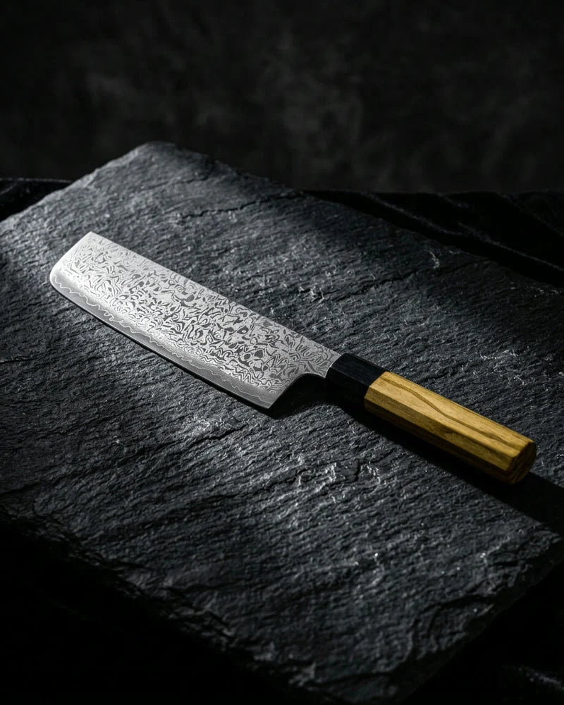 Takumi Kaza Damascus Nakiri Knife 18cm product photo