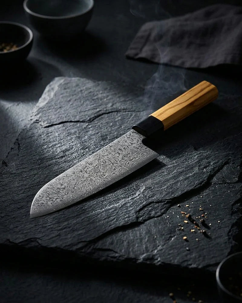 Takumi Kaza Damascus Santoku Knife 18cm product photo