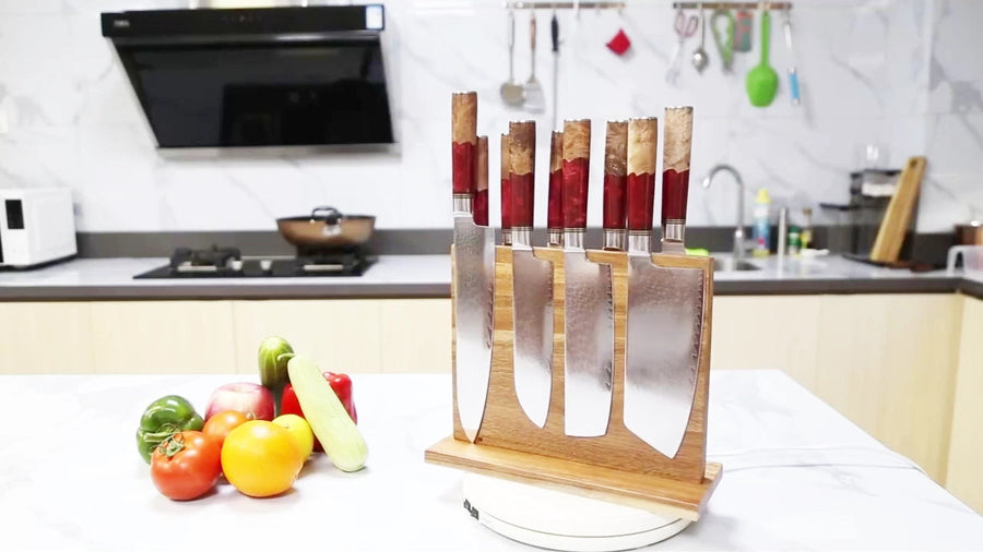 9-Piece VG10 Damascus Knife Set with Red Resin and Wood Handle VG10 Damascus kitchen knife set gallery image 21