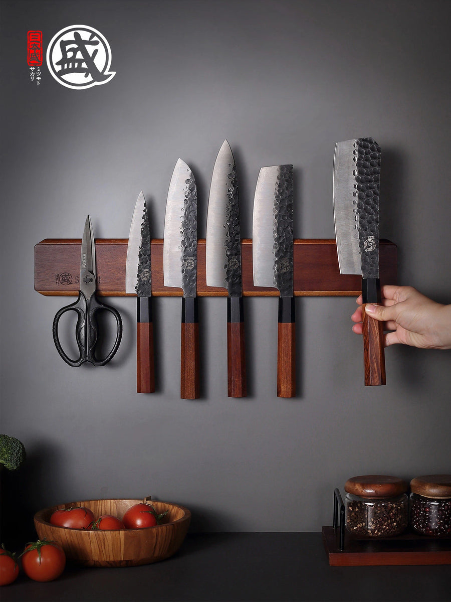 Wall-Mounted Acacia Magnetic Knife Holder  Wooden Knife Rack product size view