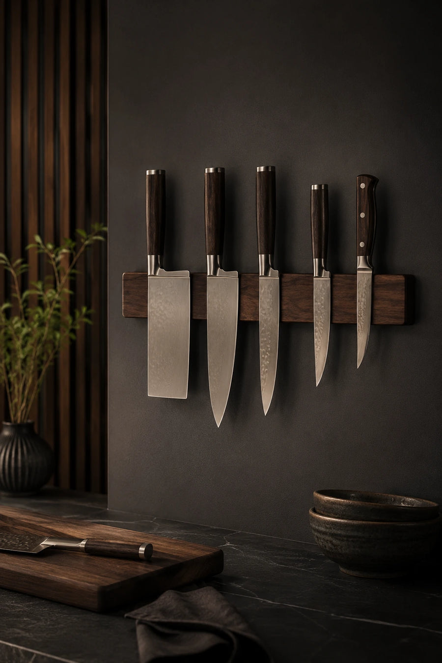 Walnut Wood Magnetic Knife Rack – Wall Mounted Knife Holder