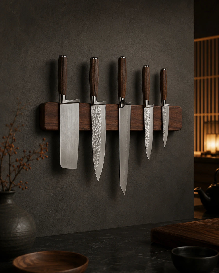 Walnut Wood Magnetic Knife Rack – Wall Mounted Knife Holder