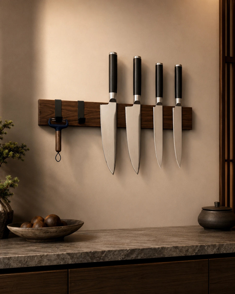Walnut Wood Magnetic Knife Rack – Wall Mounted Knife Holder