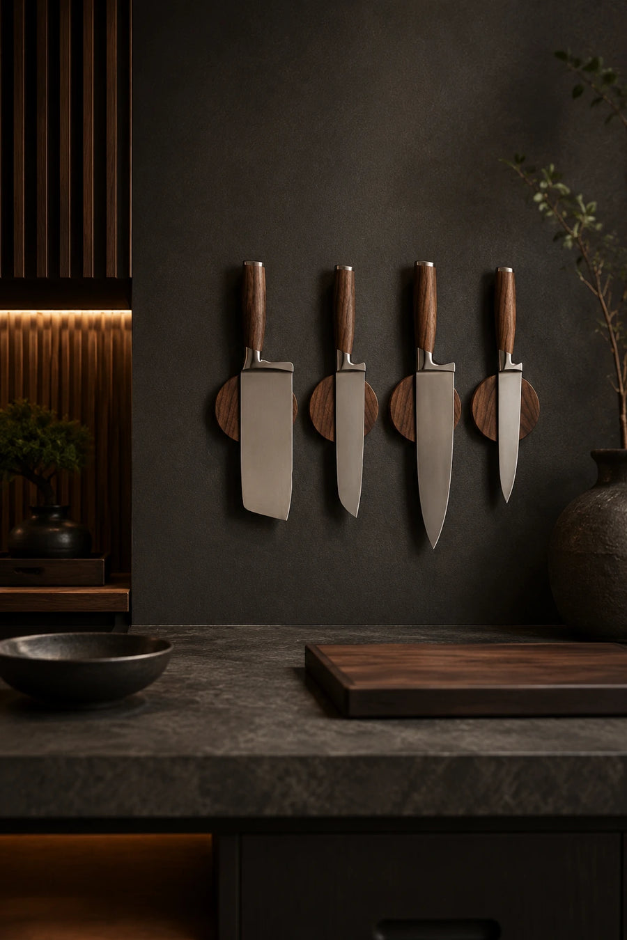 Round Wooden Magnetic Knife Holder – Wall Mounted Knife Storage