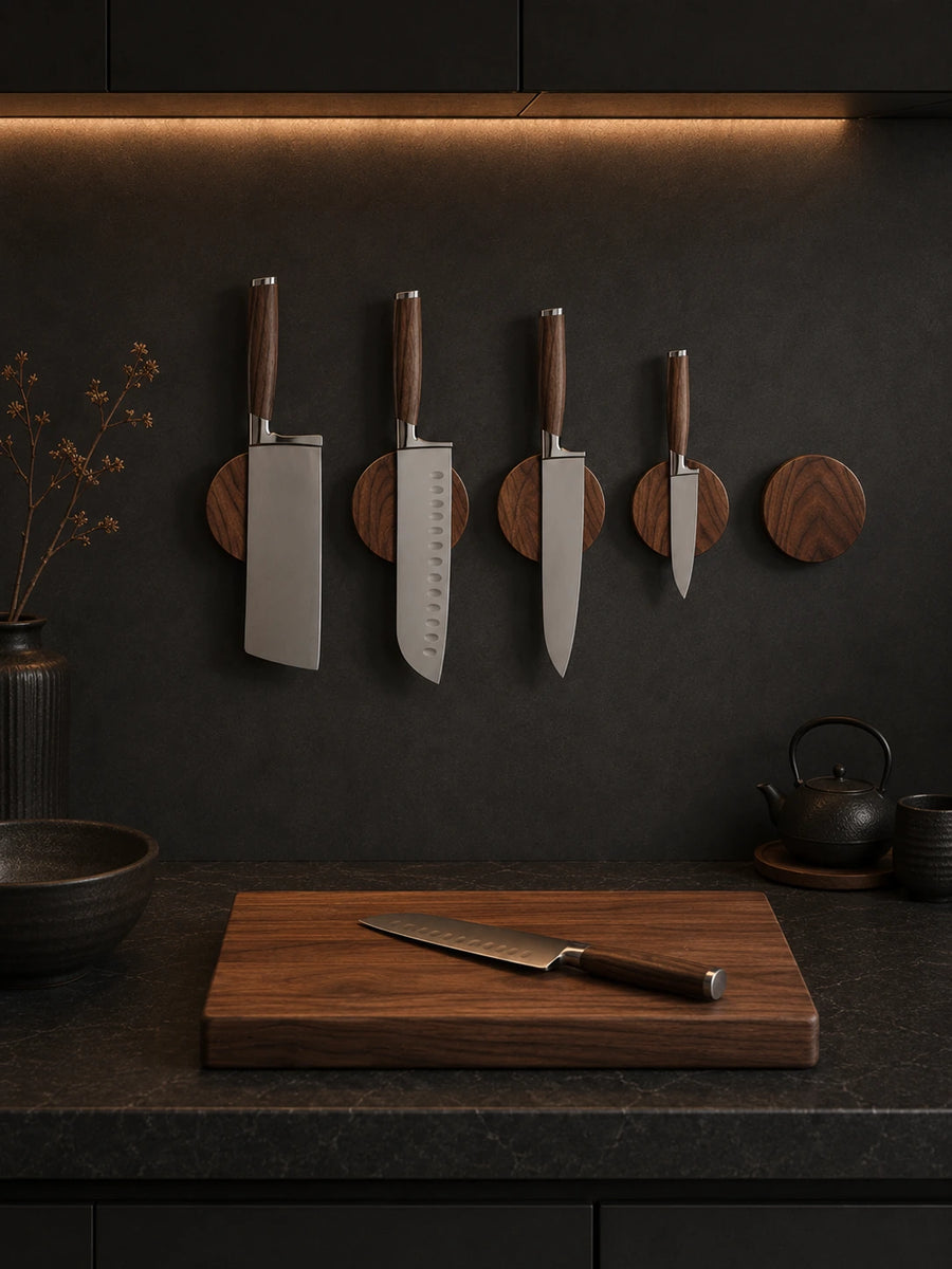 Round Wooden Magnetic Knife Holder – Wall Mounted Knife Storage