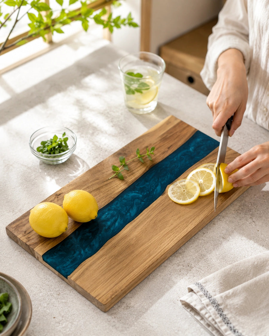 Blue Resin Acacia Wood Cutting & Serving Board