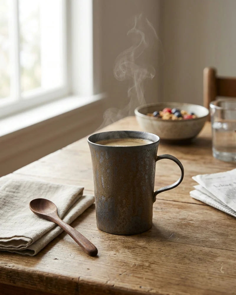Yumi Ceramic & Wooden Coffee Set lifestyle photo