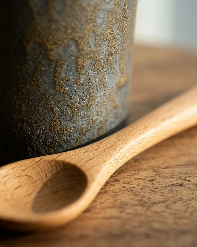 Yumi Ceramic & Wooden Coffee Set detail photo